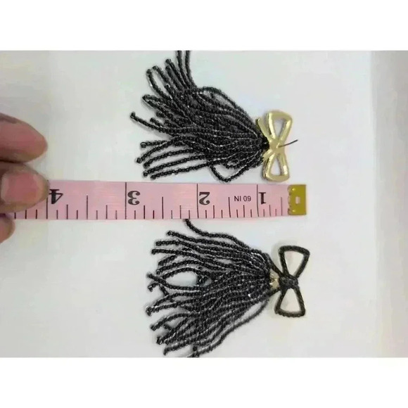 Serra Black with GoldTone backing Sead Beed Bow Design Tassel Earrings - Picture 4 of 4